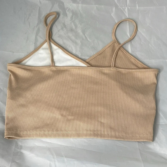 5/$25 SHEIN Quite Two Tone CrossoverFront Cami Top Cropped Ribbed Tan White L - Picture 6 of 10